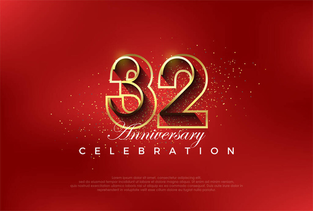 line art number with golden fancy 32nd numeral. Premium vector for poster, banner, celebration greeting. - Vector, Image