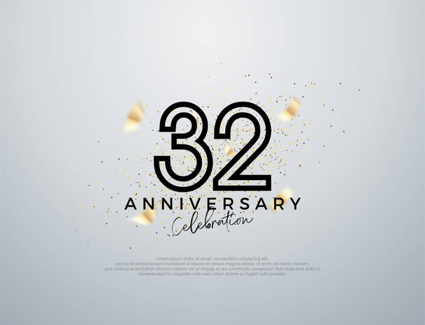 Diseño de línea simple para la celebración del 32º aniversario. Vector premium para póster, banner, saludo de celebración. - Vector, Imagen