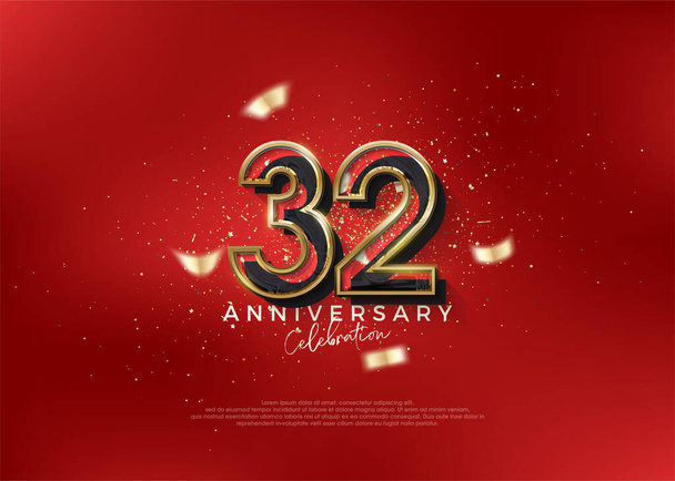32. évfordulós szám. A születésnapot vakmerő vörös koncepcióval ünnepelni. Prémium vektor poszterhez, bannerhez, ünnepi köszöntéshez. - Vektor, kép