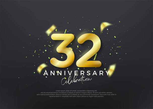 32nd anniversary numbers. gold luxury vector background premium. Premium vector for poster, banner, celebration greeting. - Vector, Image