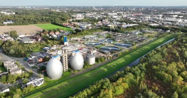 Aerial drone view of The Dortmund Deusen sewage treatment plant. cleaning wastewater part of the Industrial Heritage Route. - Footage, Video