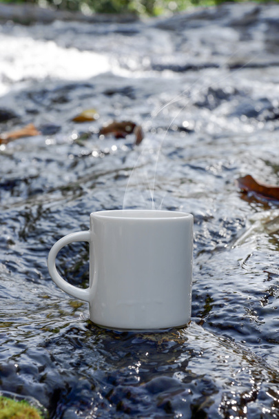 Прохолодні напої та кава на каменях у водоспадах
. - Фото, зображення
