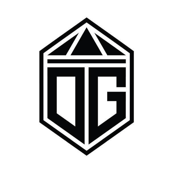 DG Letter Logo monograma forma de escudo hexágono simple con la corona de triángulo plantilla de diseño de estilo aislado - Foto, Imagen