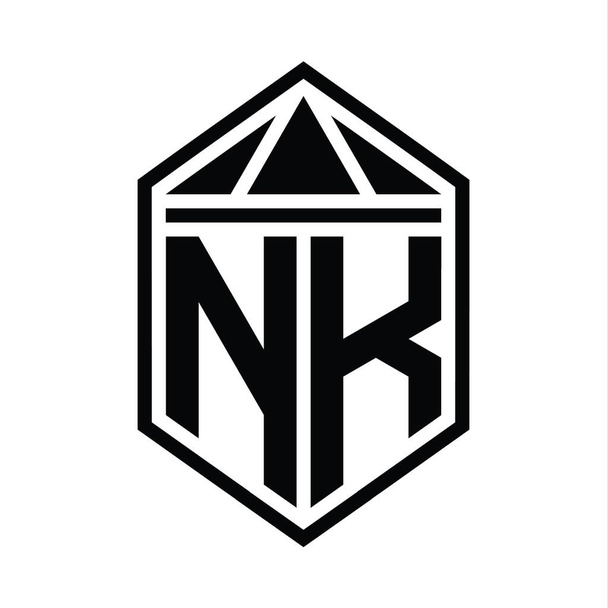NK Letter Logo monogram egyszerű hatszög pajzs alakú háromszög korona elszigetelt stílus design sablon - Fotó, kép