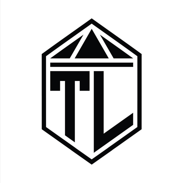 TL Carta Logo monograma forma de escudo hexágono simple con la corona de triángulo plantilla de diseño de estilo aislado - Foto, Imagen