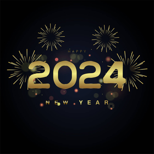 2024 celebration concepts with gold fireworks, olden Firework on black background design - Vector, Image