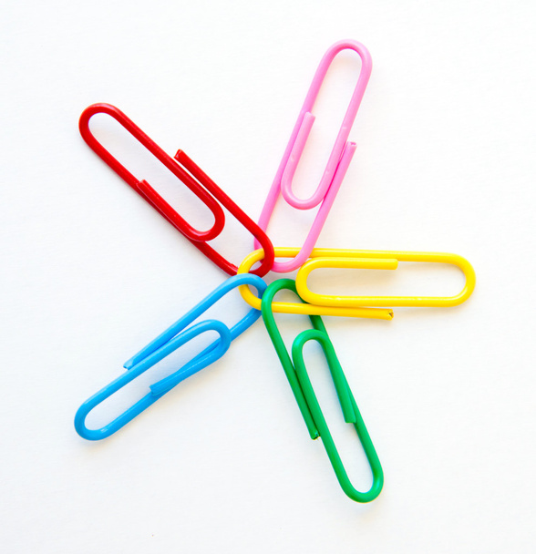 Variety of colorful paper clips on white background - Photo, Image