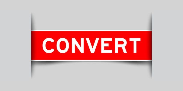 Etiqueta quadrada de cor vermelha adesivo com conversor de palavras que inserido em fundo cinza - Vetor, Imagem