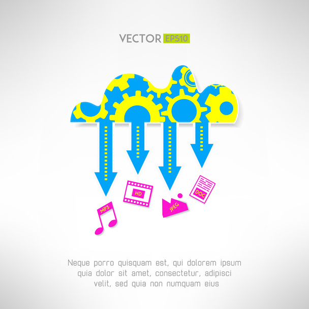 Cloud service icon with multimedia. Network technology and remote media storage concept. Vector illustration - Vektor, Bild