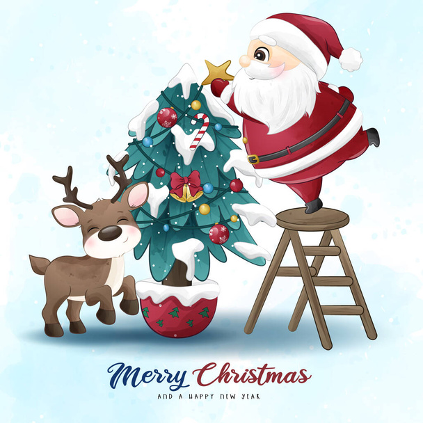 Αξιολάτρευτος Άγιος Βασίλης Χριστούγεννα με ακουαρέλα εικονογράφηση - Διάνυσμα, εικόνα