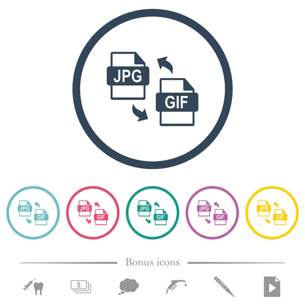 Conversión de archivos JPG GIF iconos de color plano en contornos redondos. 6 iconos de bonificación incluidos. - Vector, imagen