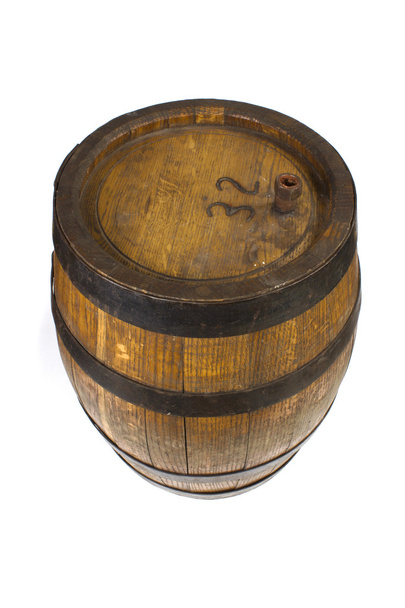 Wood barrel with steel rings on white - Photo, Image