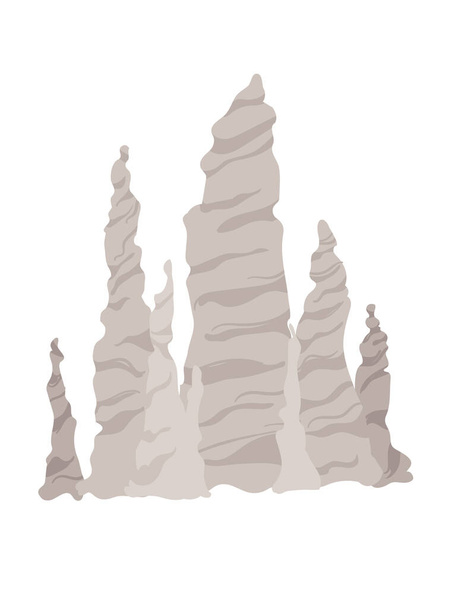 Luola kivi mineraali stalagmiitit sarake luonnollinen kasvu geologia muodostumat vektori kuva eristetty valkoisella pohjalla. - Vektori, kuva
