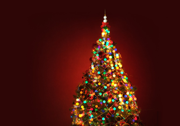 Art Christmas tree on red background - Photo, Image