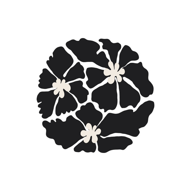 Curvas matizadas estéticas. Arte de flor abstrata Groovy. Formas de doodle floral orgânico em estilo moderno ingênuo hippie retro dos anos 60 70. Ilustração vetorial botânica em preto. - Vetor, Imagem