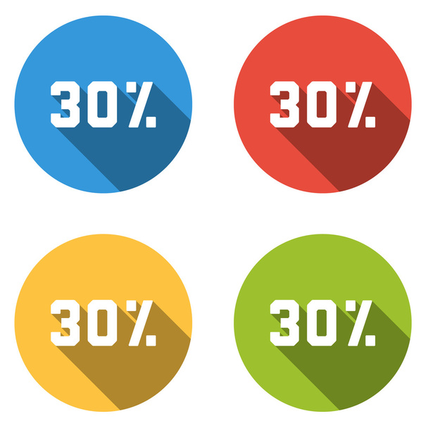 Coleção de 4 botões planos isolados (ícones) para 30 por cento (desconto
) - Vetor, Imagem