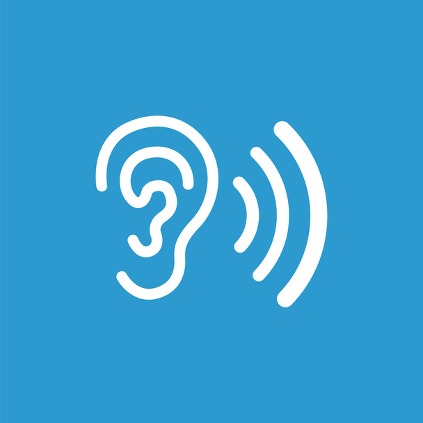 ear icon, isolated, white on the blue backgroun - Vector, Image
