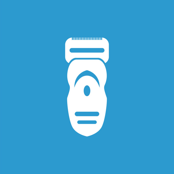 Elektrický holící strojek ikona, izolované, bílá na modrém poza - Vektor, obrázek