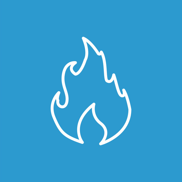icono del contorno del fuego, aislado, blanco sobre el fondo azul
 - Vector, Imagen
