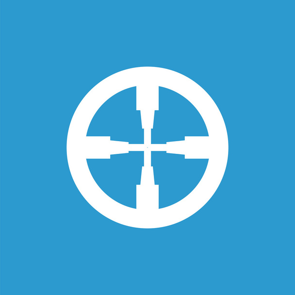 иконка контура оптического прицела, изолированная, белая на синем фоне
 - Вектор,изображение