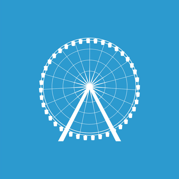 Icono de la noria, aislado, blanco sobre el fondo azul
 - Vector, imagen