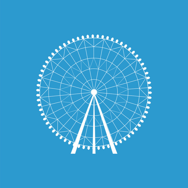 Ferris Wheel icon, isolated, white on the blue backgroun - Vector, Image