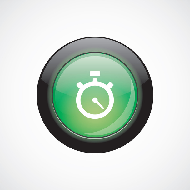 temporizador signo de vidrio icono verde botón brillante
 - Vector, Imagen