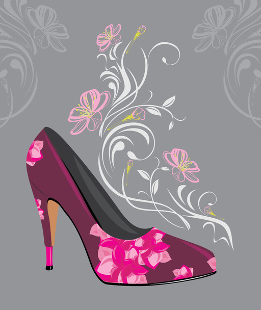Stylized purple elegant female shoes - Διάνυσμα, εικόνα