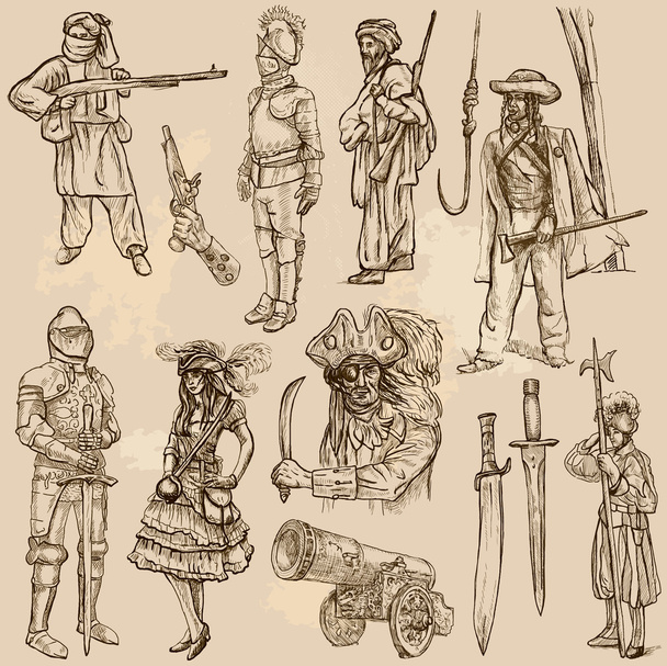 Warriors and Soldiers - Hand drawn vectors - Vektor, kép