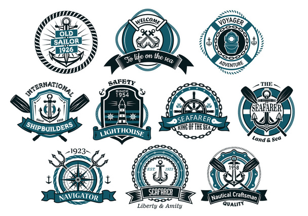 Marineros creativos o logotipos y pancartas náuticas
 - Vector, imagen