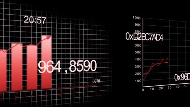 Growing charts animation on black BG -red- - Footage, Video