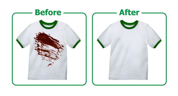 Esperimento di rimozione delle macchie, prima e dopo il lavaggio
 - Foto, immagini