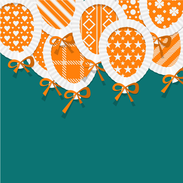 Palloncini di carta arancione semplice con riempimento del modello, pizzo e fiocchi su uno sfondo turchese scuro
. - Vettoriali, immagini