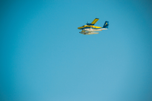 Avión o hidroavión volando en el cielo, espacio de copia
 - Foto, imagen
