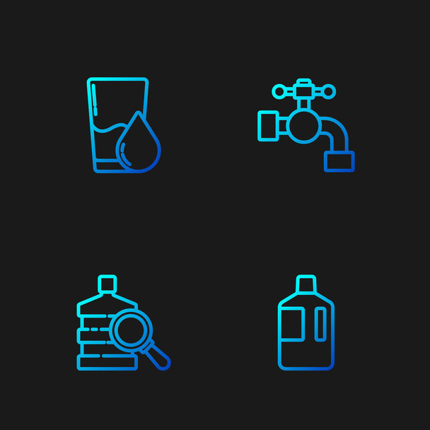 Set line Big bottle with clean water, , Glass and Water tap. Gradient color icons. Vector - Vektör, Görsel