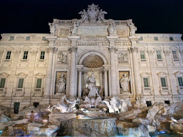 Majestic view of Fontana di Trevi fountain at spring night, Rome, Italy  - Photo, Image