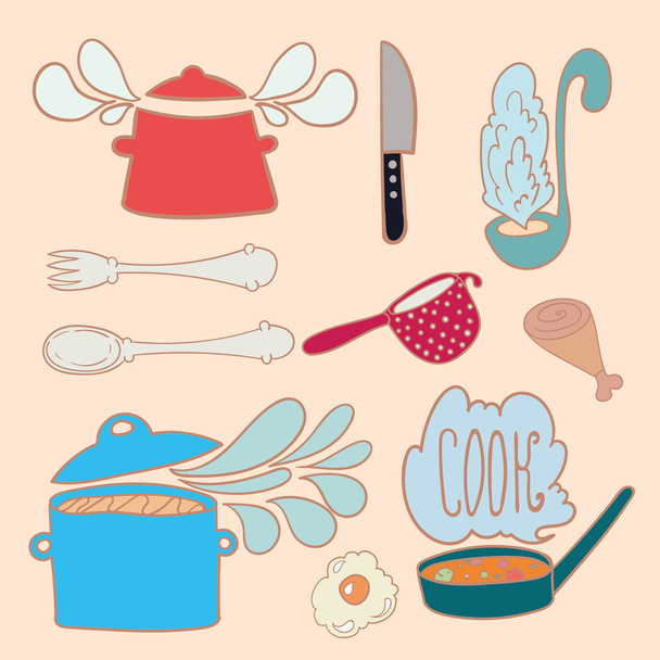 Set of kitchen doodles - Vector, Imagen