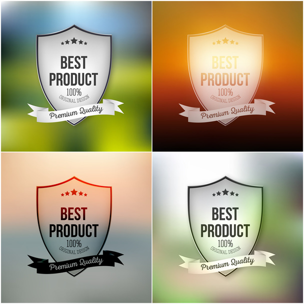 Best product shields set isolated on blurred background - Vektor, obrázek