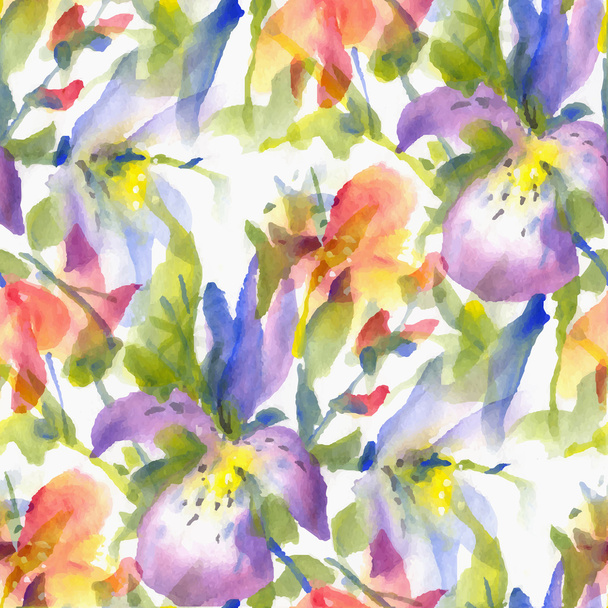 Seamless pattern with watercolor flowers - Vektör, Görsel