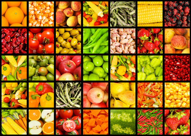Collage of many fruits and vegetables - Fotografie, Obrázek