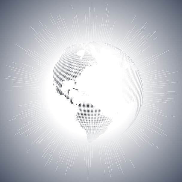 Dotted world globe with vintage style star burst, retro element for your design, vector illustration - Vektor, Bild