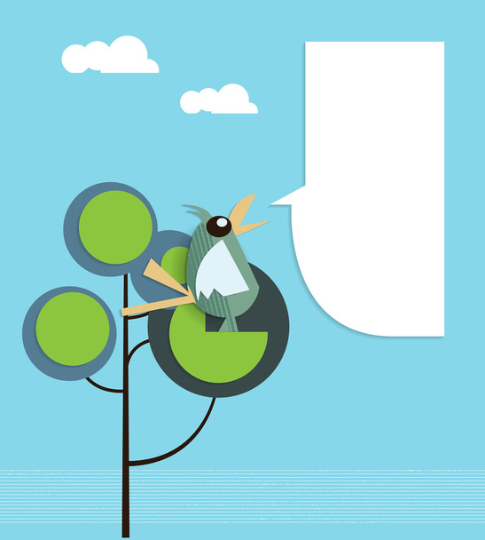 Бумажная птица сидела на дереве с пузырьком речи
 - Вектор,изображение