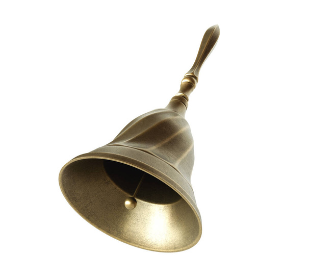 Una pequeña campana de servicio antigua adornada con un mango sobre un fondo blanco aislado - 3D render - Foto, Imagen