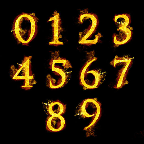 Set of  Numbers in Flames - 写真・画像