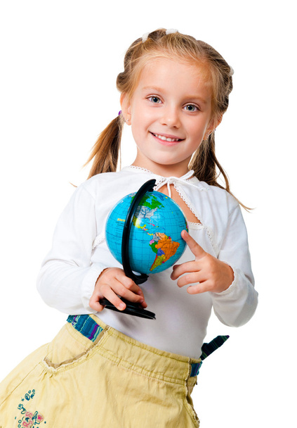 Girl with globe - Foto, afbeelding