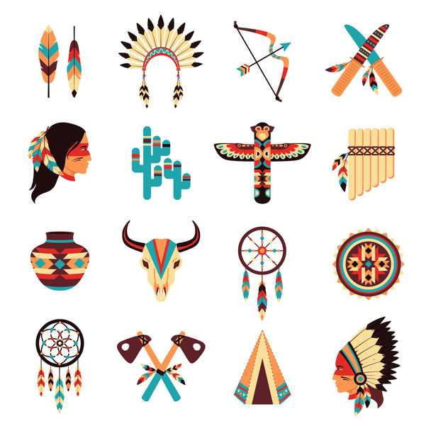 Etnické amerických domorodých ikony nastavit - Vektor, obrázek