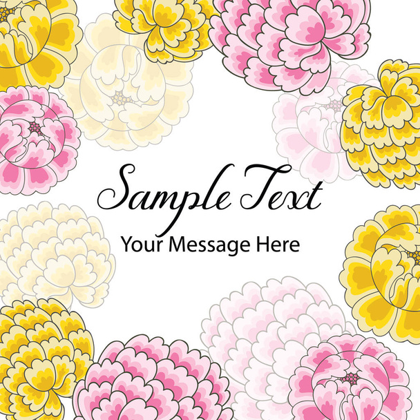Pretty Pink and Yellow Peonies Flowers Vector Frame Background - Vector, Image