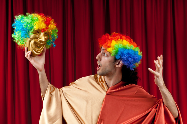 Actor with maks in a funny theater concept - Photo, Image
