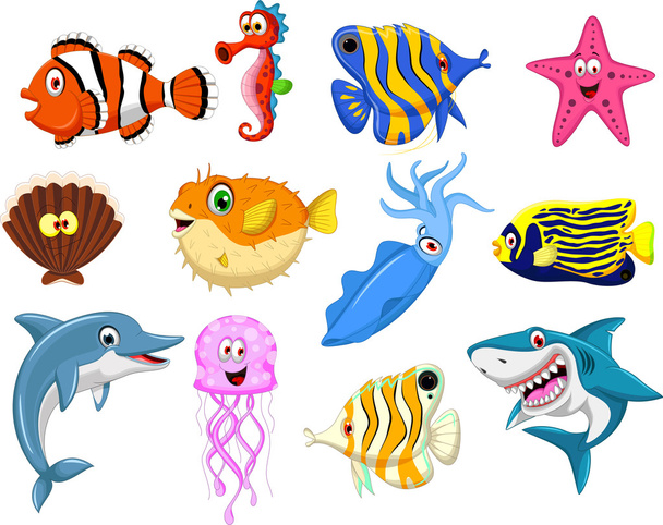 Sea life cartoon collection - Vector, imagen