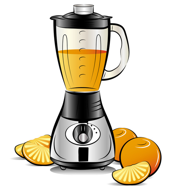 Drawing color kitchen blender with Orange juice - Vektör, Görsel